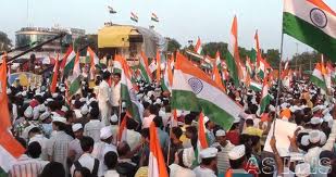 A sea of protestors and flags.